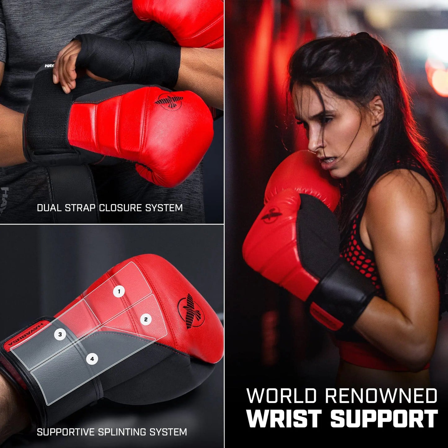 Hayabusa T3 Boxing Gloves for Men and Women Wrist and Knuckle Protection, Dual-X Hook and Loop Closure, Splinted Wrist Support, 5 Layer Foam Knuckle Padding The Champ Gear