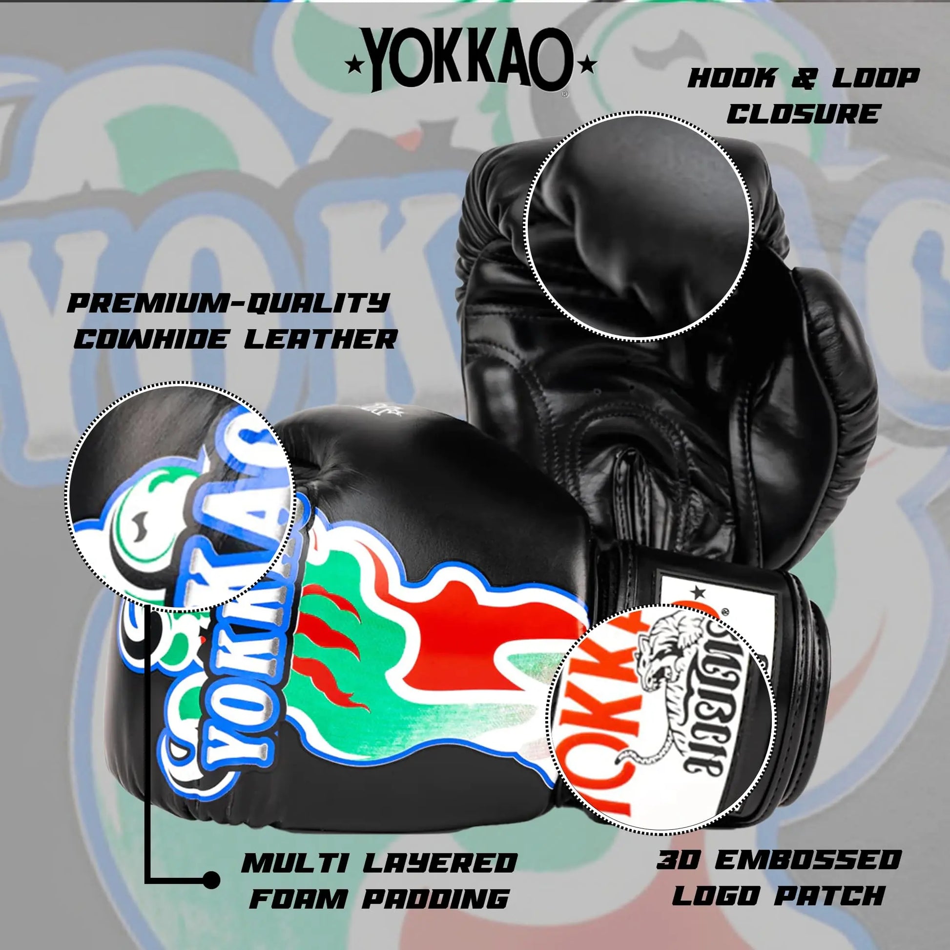 YOKKAO Design Breathable Muay Thai Boxing Glove | Premium Leather Training and Sparring Gloves for Men and Women | Winning Boxing Gloves | Punching Glove The Champ Gear