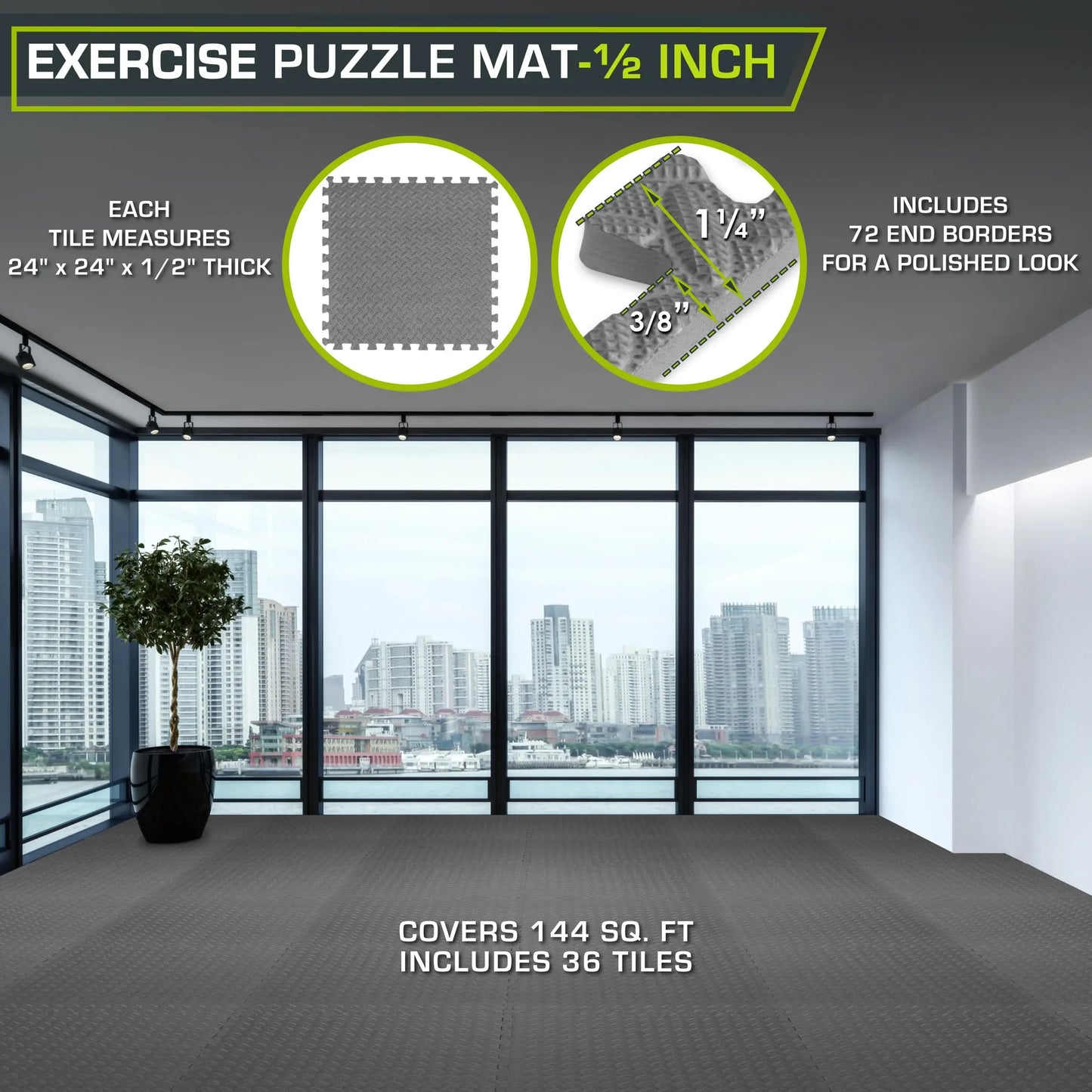 ProsourceFit Puzzle Exercise Mat – ½" EVA Foam Floor Tiles, 144 Sq Ft - The Champ Gear