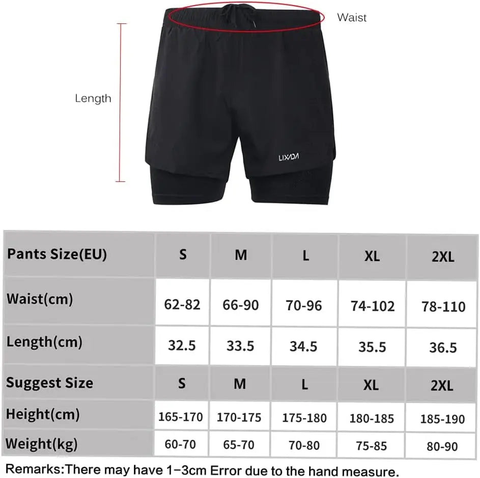 Men'S 2-In-1 Running Shorts Quick Drying Breathable Active Training Exercise Jogging Cycling Shorts with Longer Liner