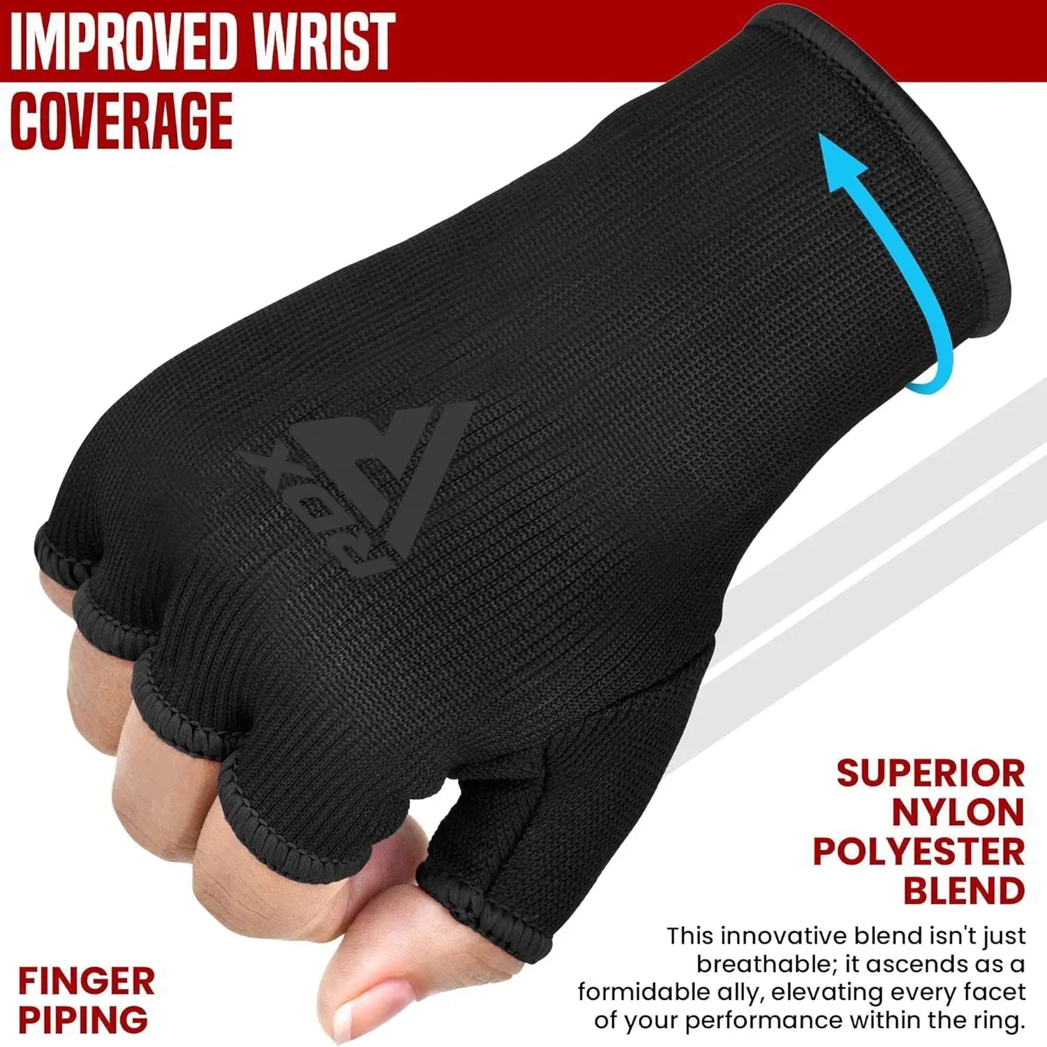 Boxing Hand Wraps Inner Gloves for Punching - Half Finger Elasticated Bandages under Mitts Fist Protection - Great for MMA, Kickboxing, Martial Arts Training & Combat Sports