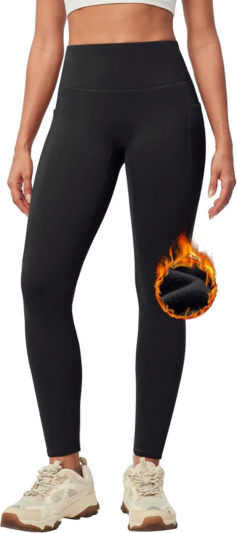 Women'S Fleece Lined Leggings with Pockets Winter Warm Thermal Leggings for Women High Waisted Yoga Pants