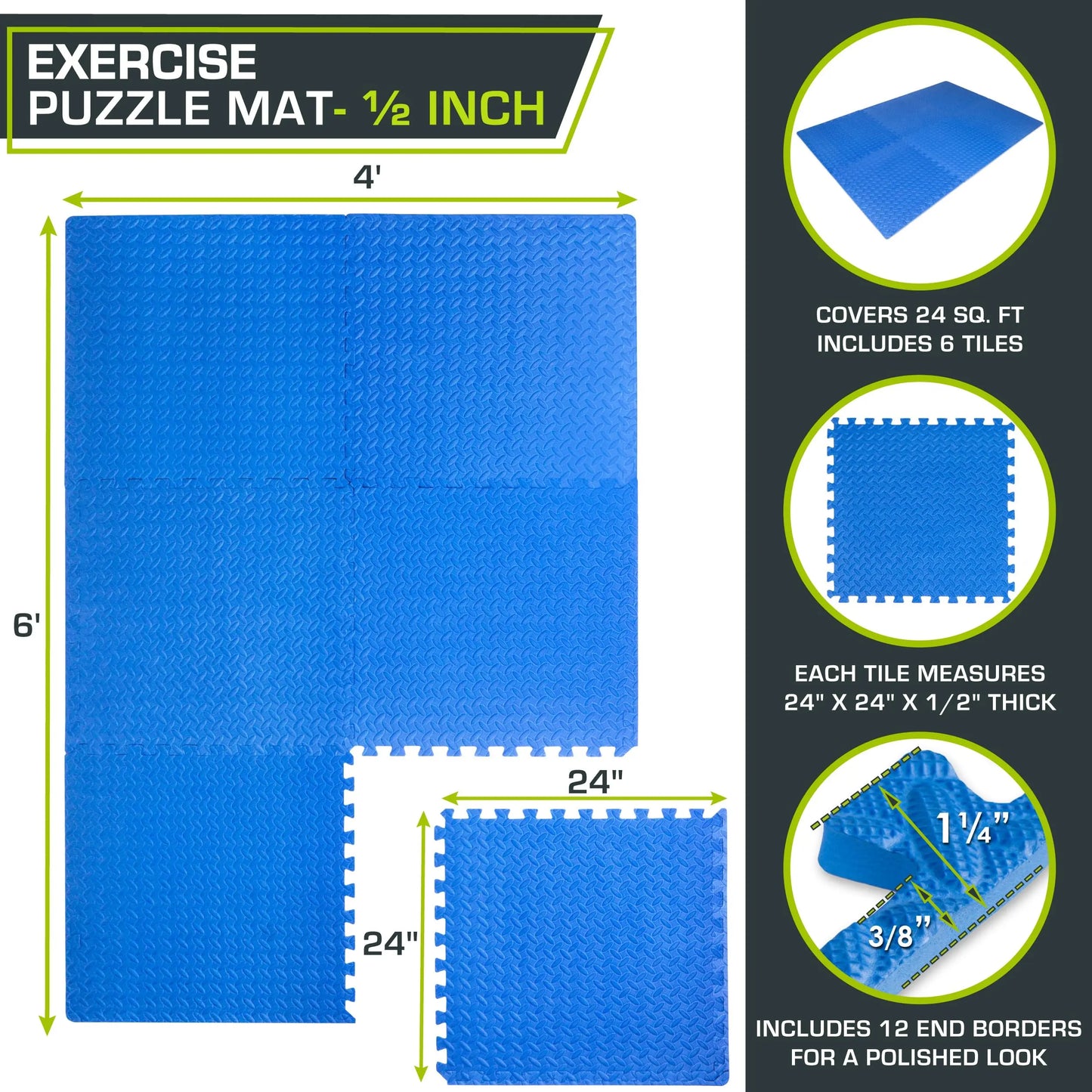 ProsourceFit Puzzle Exercise Mat – ½" EVA Foam Floor Tiles, 144 Sq Ft - The Champ Gear