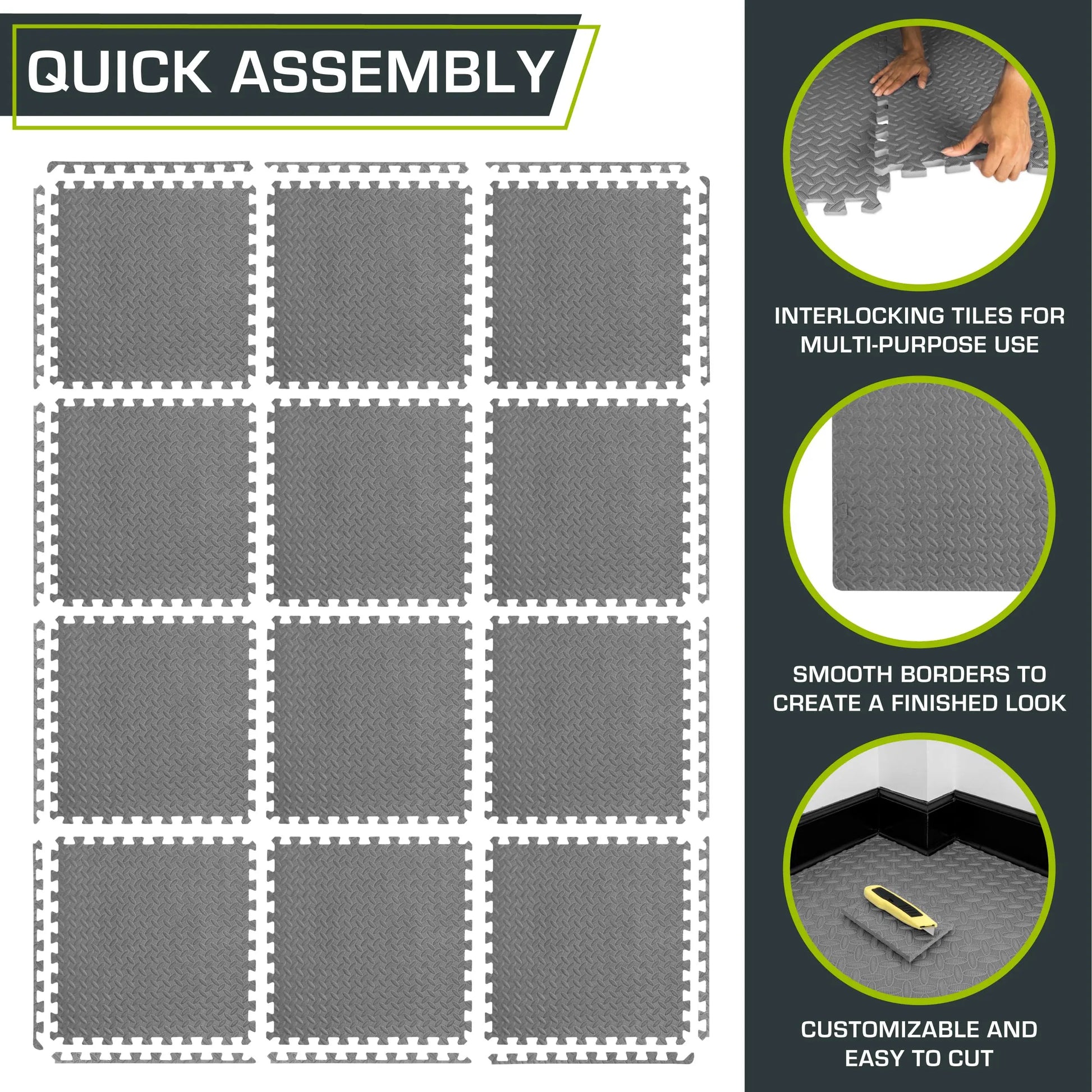 ProsourceFit Puzzle Exercise Mat – ½" EVA Foam Floor Tiles, 144 Sq Ft - The Champ Gear