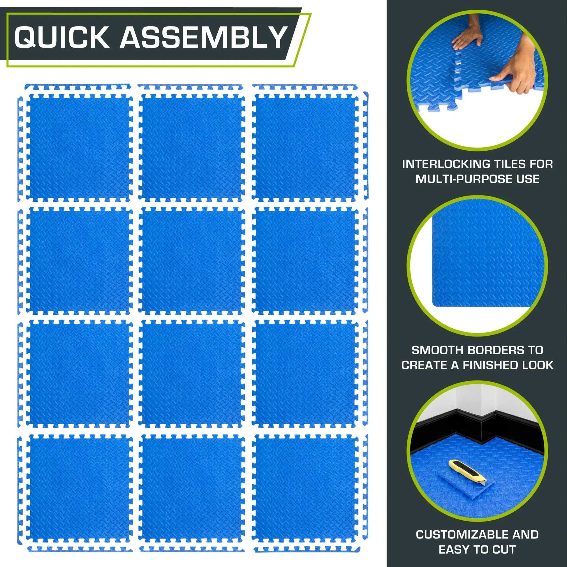 ProsourceFit Puzzle Exercise Mat – ½" EVA Foam Floor Tiles, 144 Sq Ft - The Champ Gear