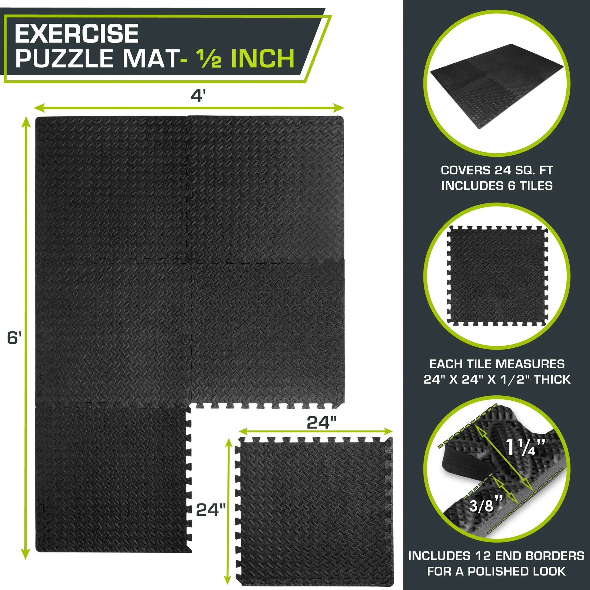 ProsourceFit Puzzle Exercise Mat – ½" EVA Foam Floor Tiles, 144 Sq Ft - The Champ Gear