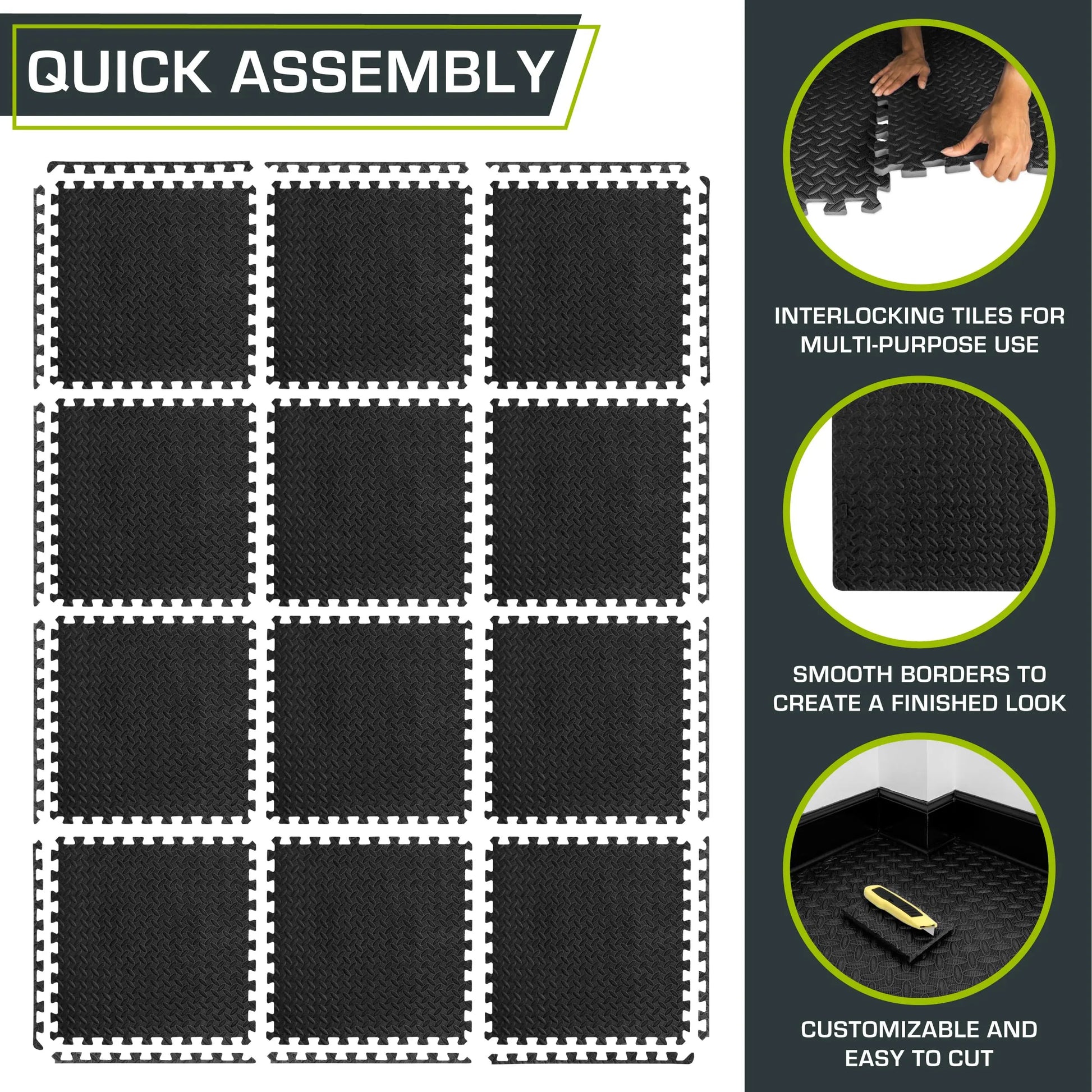 ProsourceFit Puzzle Exercise Mat – ½" EVA Foam Floor Tiles, 144 Sq Ft - The Champ Gear