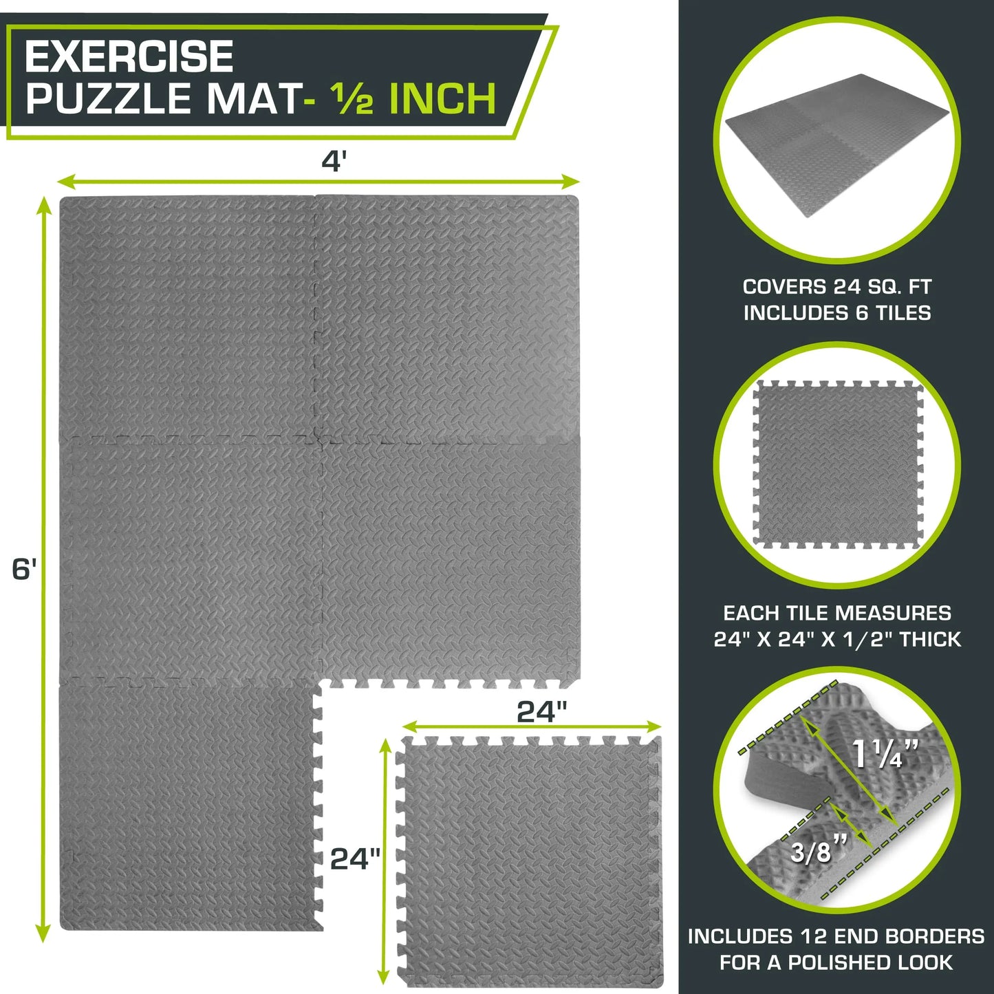 ProsourceFit Puzzle Exercise Mat – ½" EVA Foam Floor Tiles, 144 Sq Ft - The Champ Gear