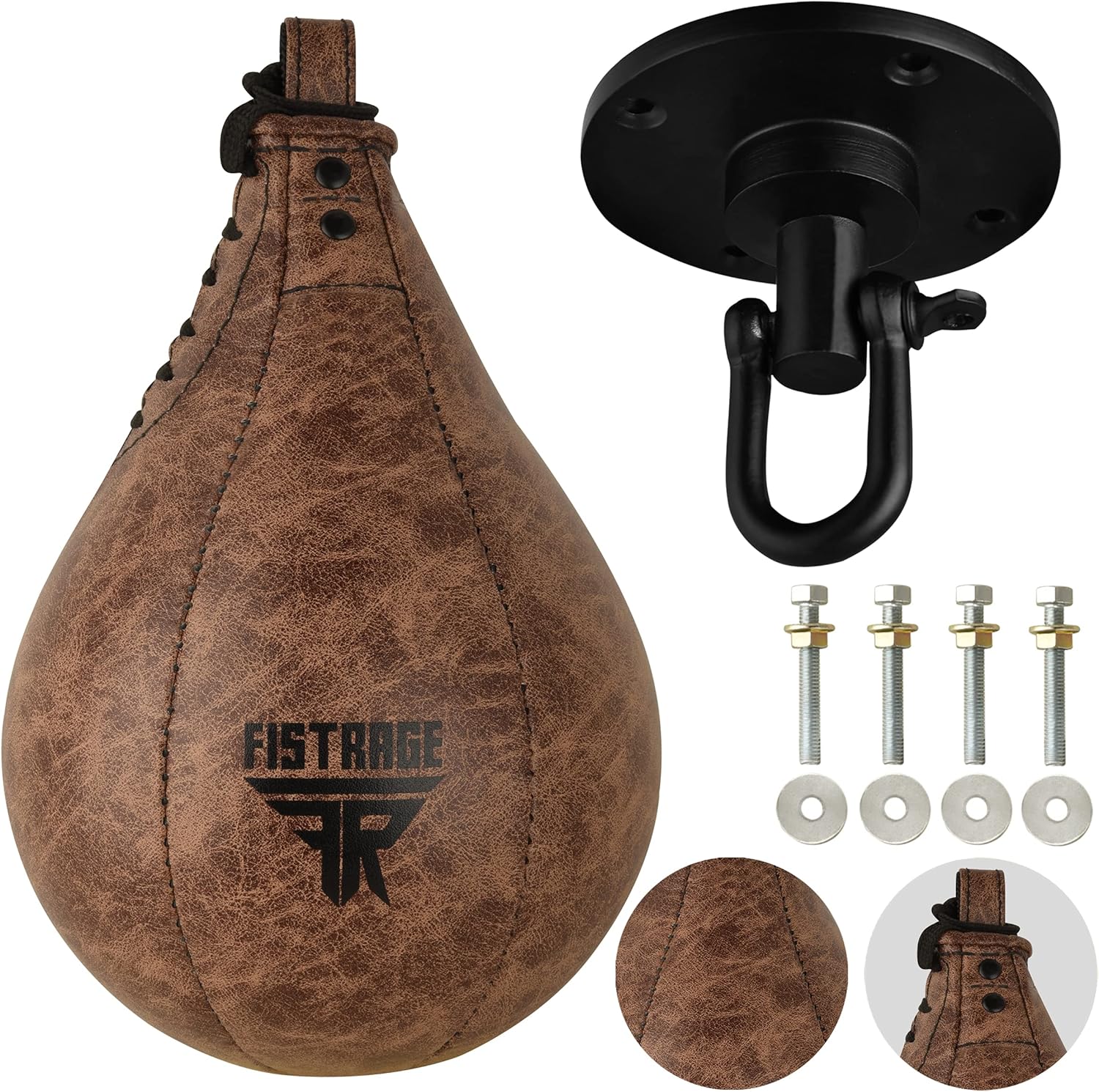 Speed Ball Boxing Bag Leather MMA Muay Thai Training Punching Dodge Striking Kit with Free Hanging Swivel Workout Speedball Kicking Platform Equipment (Black) The Champ Gear