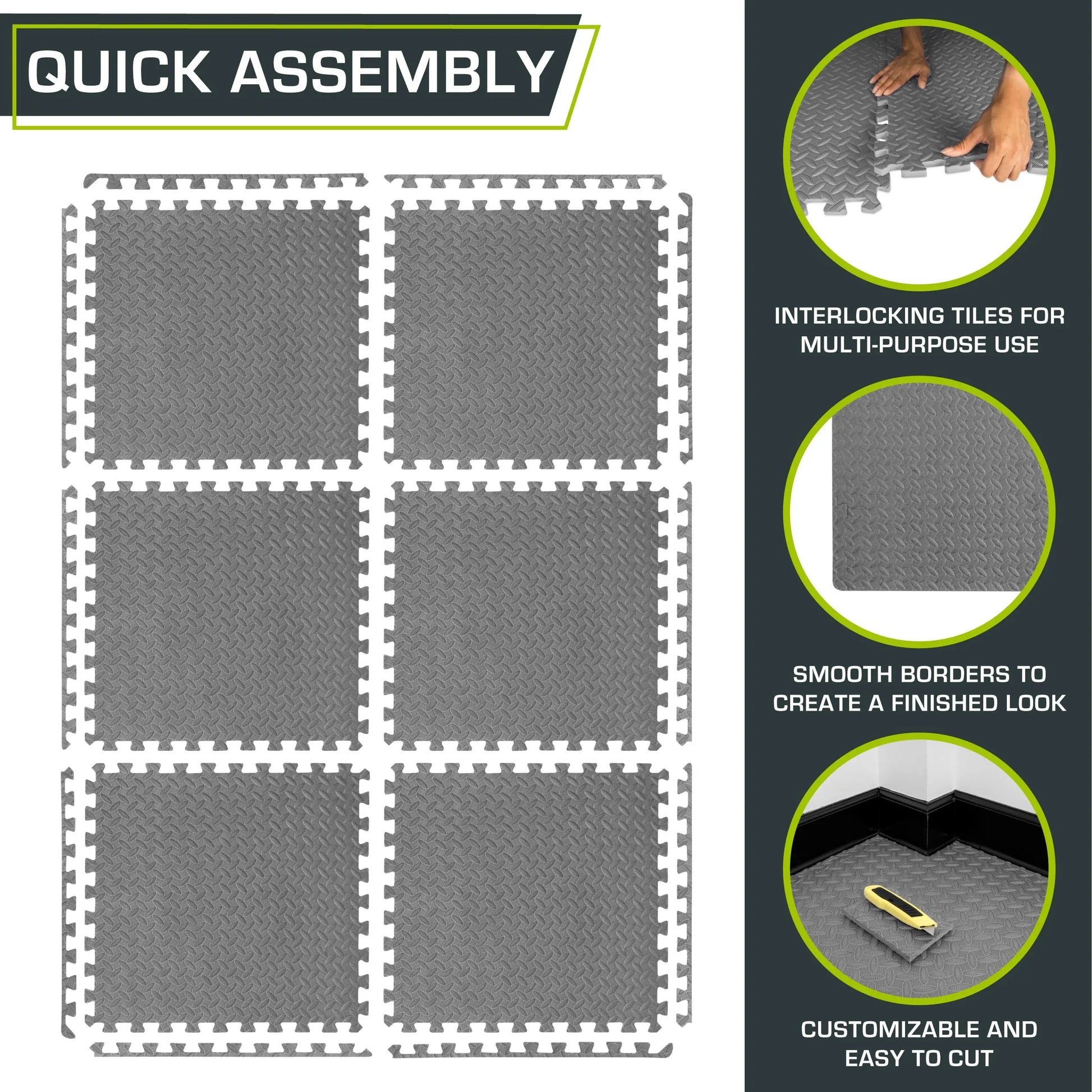 ProsourceFit Puzzle Exercise Mat – ½" EVA Foam Floor Tiles, 144 Sq Ft - The Champ Gear