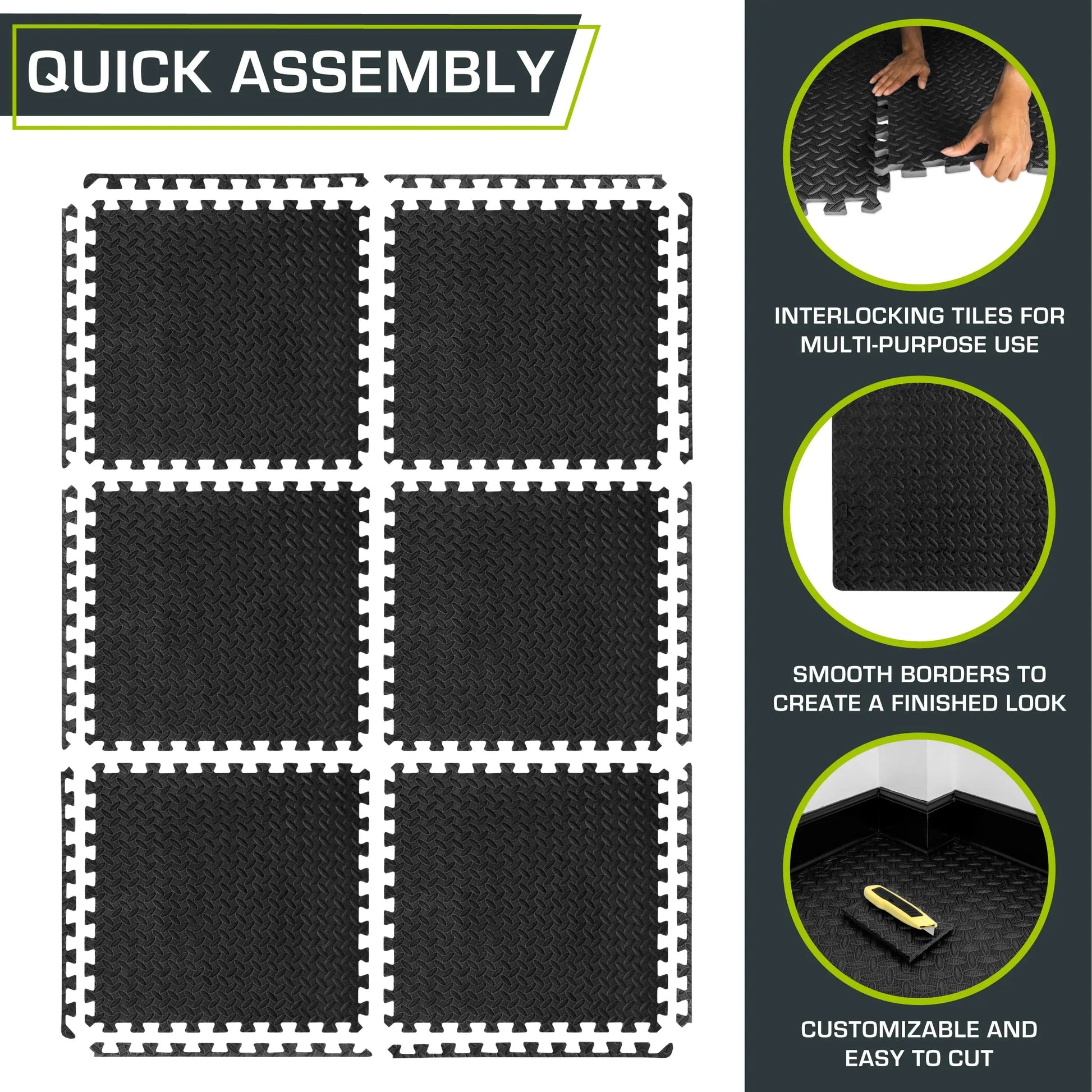 ProsourceFit Puzzle Exercise Mat – ½" EVA Foam Floor Tiles, 144 Sq Ft - The Champ Gear