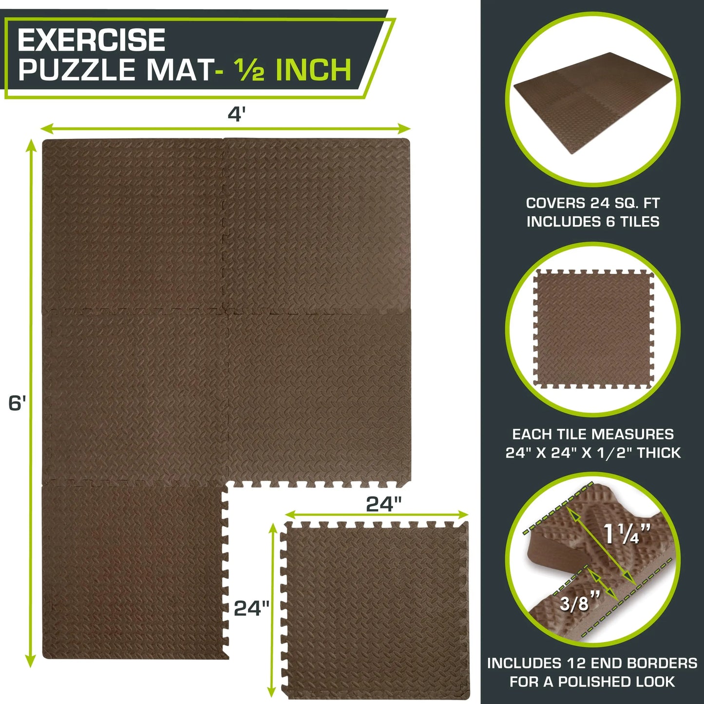 ProsourceFit Puzzle Exercise Mat – ½" EVA Foam Floor Tiles, 144 Sq Ft - The Champ Gear