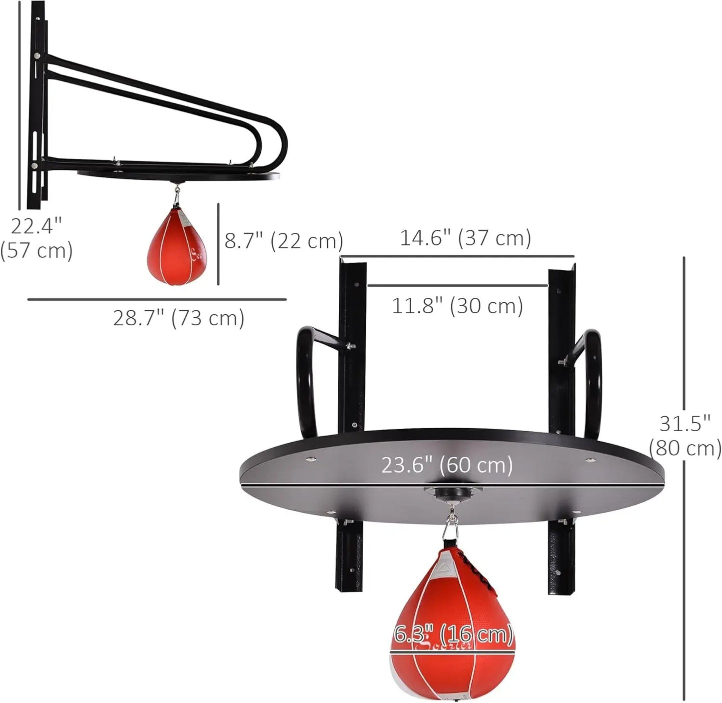 Adjustable Speed Bag Platform, Wall Mounted Speed Bag for Boxing with 360°Swivel and 6" Speedbag, Punching Training Equipment for Fitness, Exercise, Home, Gym