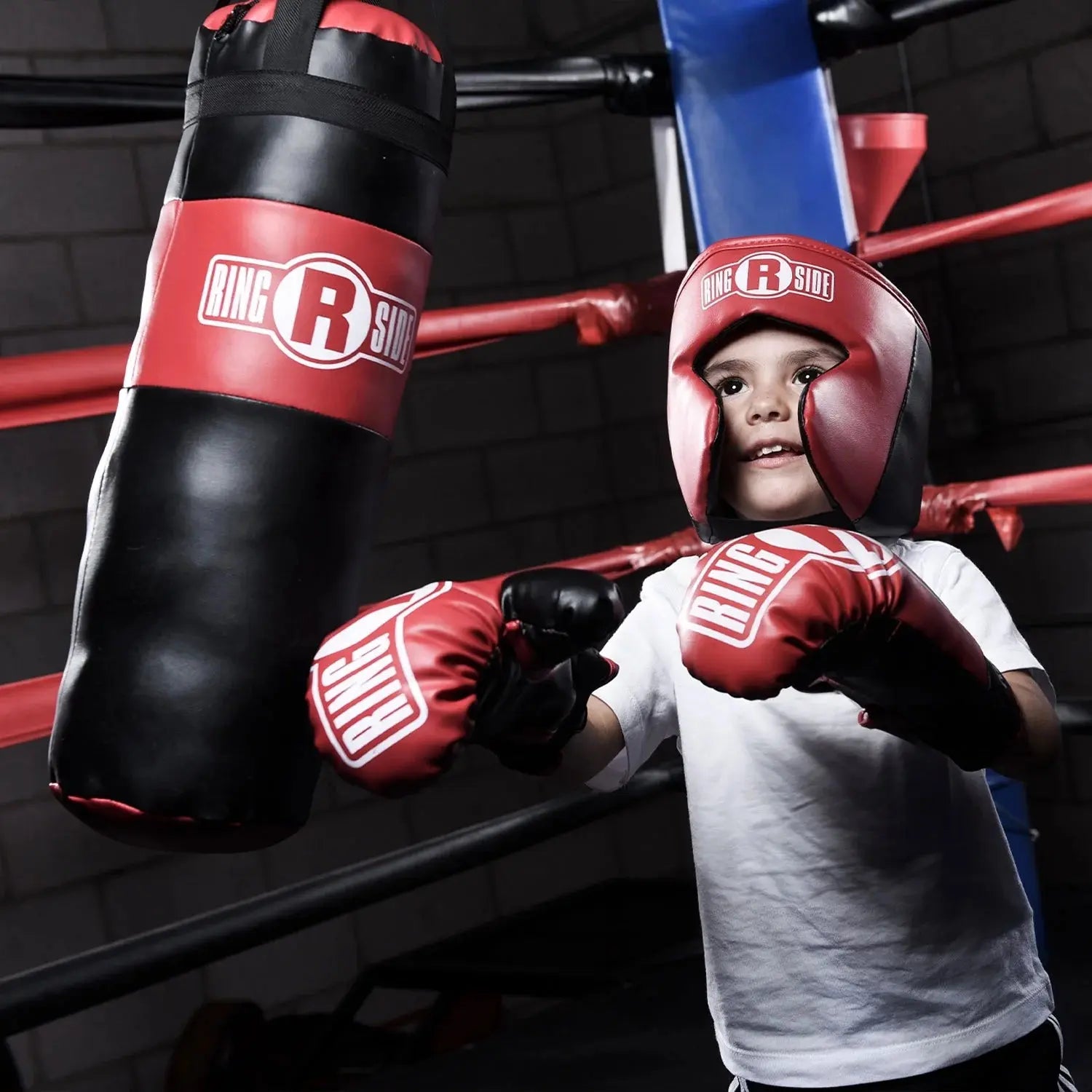 Kids Boxing Set with Mini Heavy Bag, Gloves and Headgear - Black