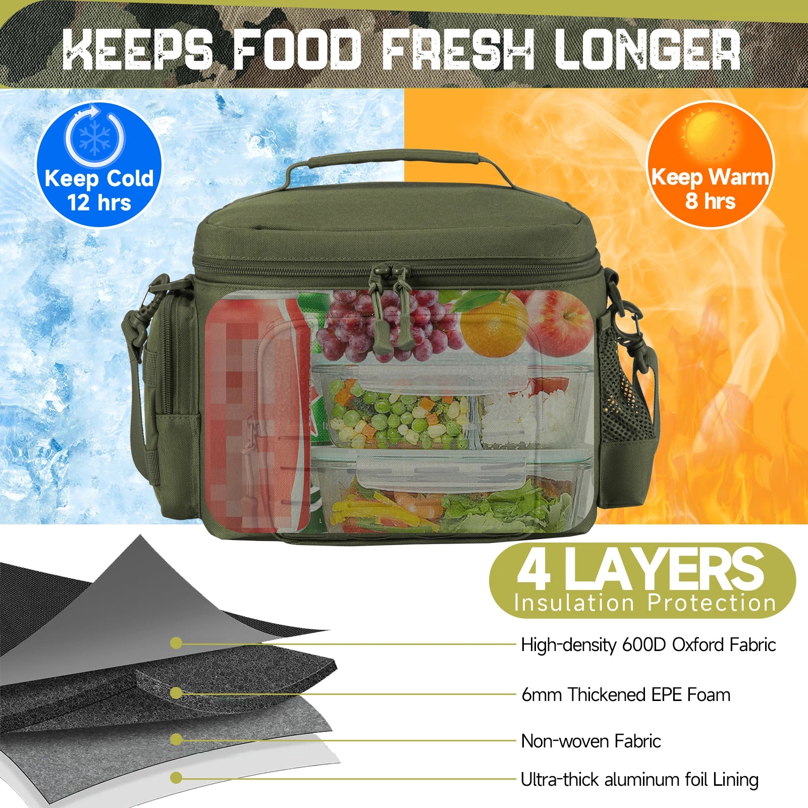 Tactical Lunch Box for Men Outdoor Heavy Duty Lunch Bag Work Leakproof Insulated Durable Thermal Cooler Bag Meal Camping Picnic - The Champ Gear