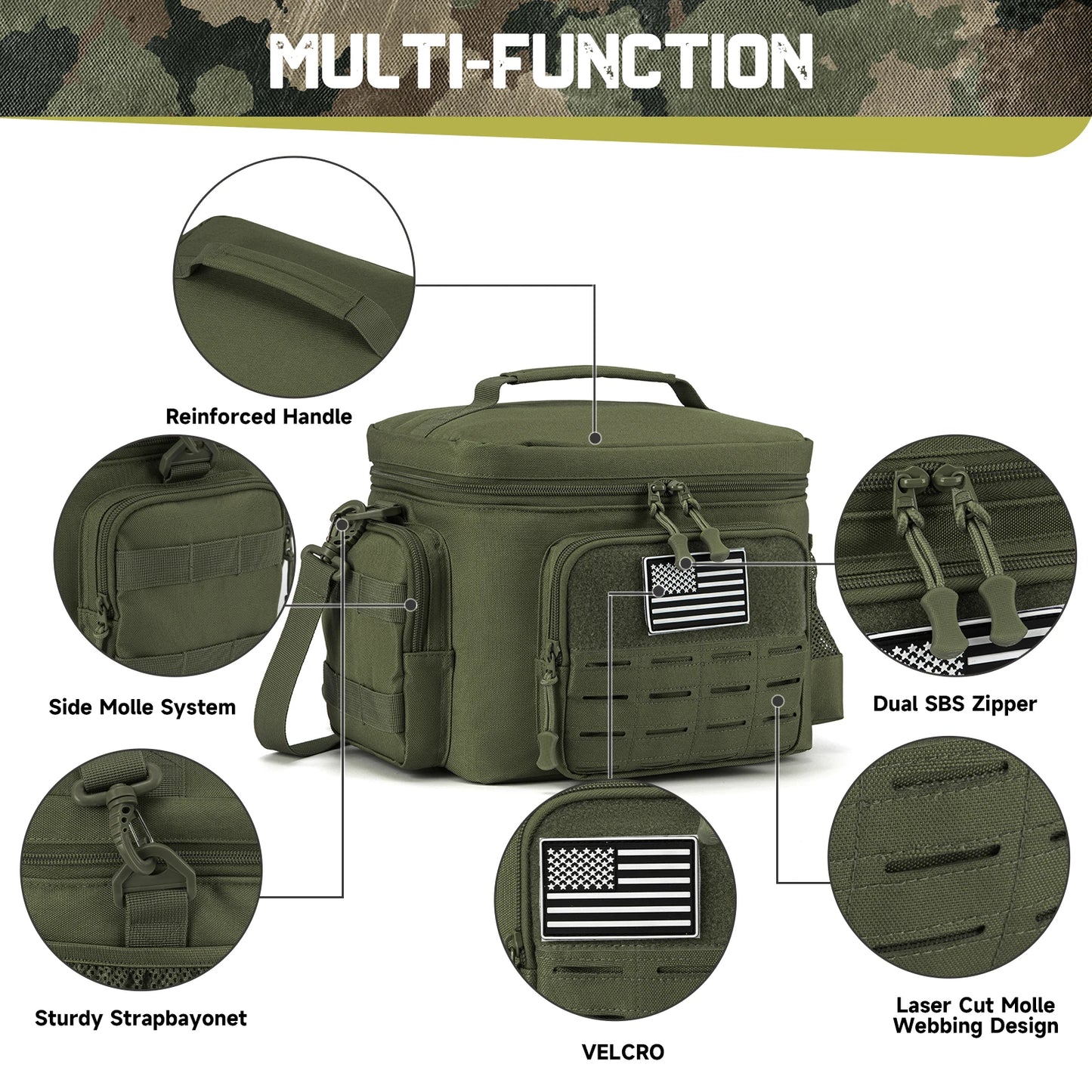 Tactical Lunch Box for Men Outdoor Heavy Duty Lunch Bag Work Leakproof Insulated Durable Thermal Cooler Bag Meal Camping Picnic - The Champ Gear