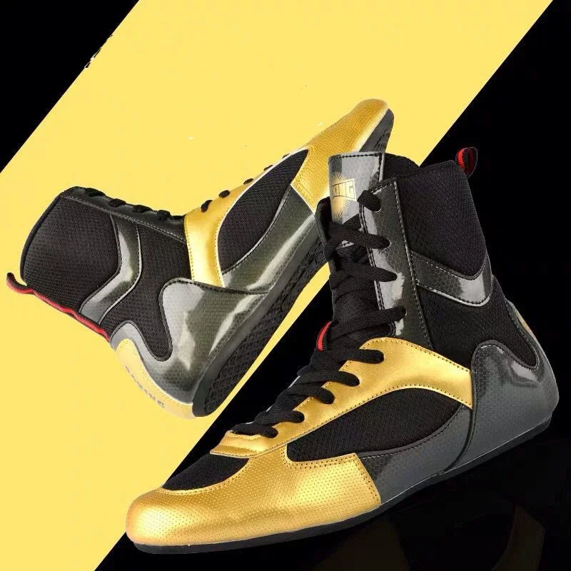 Big Size 36-47 Breathable Boxing Shoes Men Gold/ Black Quality Flighting Boxing Sneakers Male - The Champ Gear