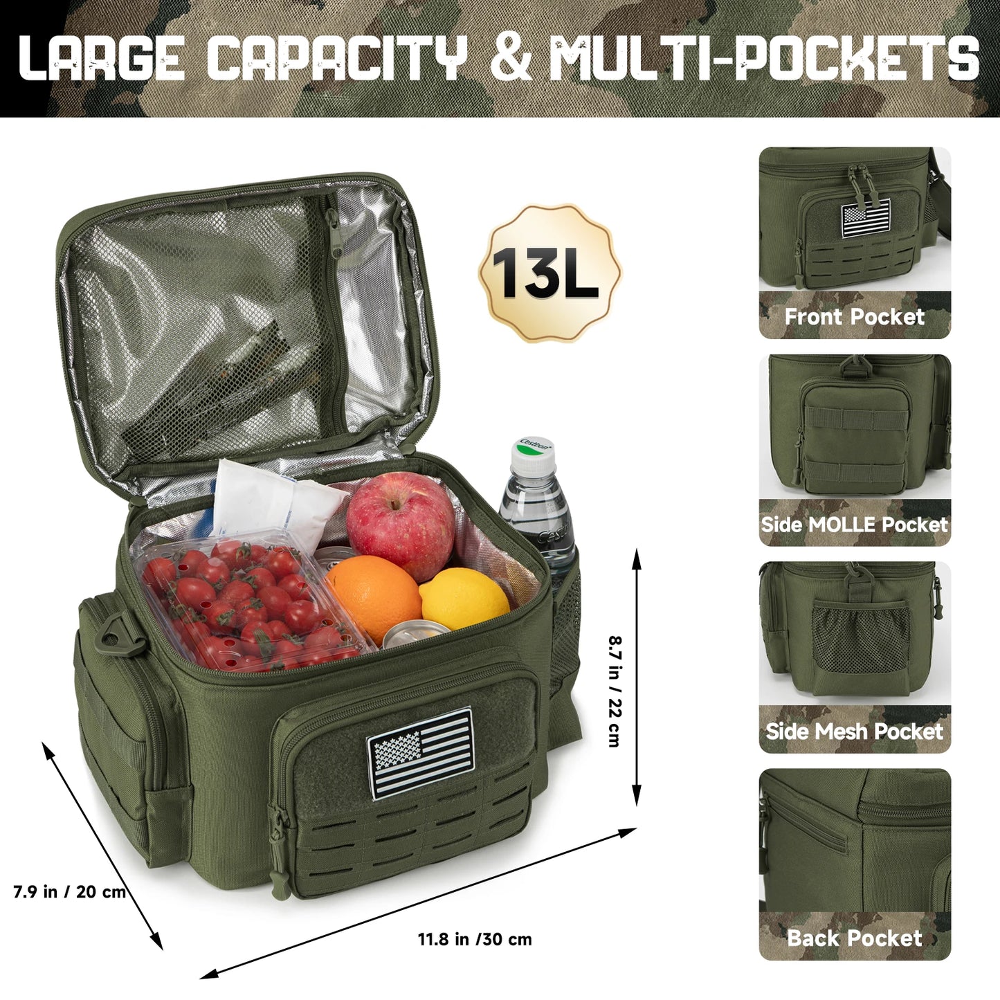 Tactical Lunch Box for Men Outdoor Heavy Duty Lunch Bag Work Leakproof Insulated Durable Thermal Cooler Bag Meal Camping Picnic - The Champ Gear