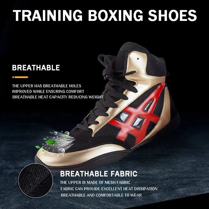 Mid Cut Mens Pro Boxing Boots Size 32-45 Breathable Non Slip Women Lace Sanda Wrestling Shoes Student Fighting Training Shoes - The Champ Gear