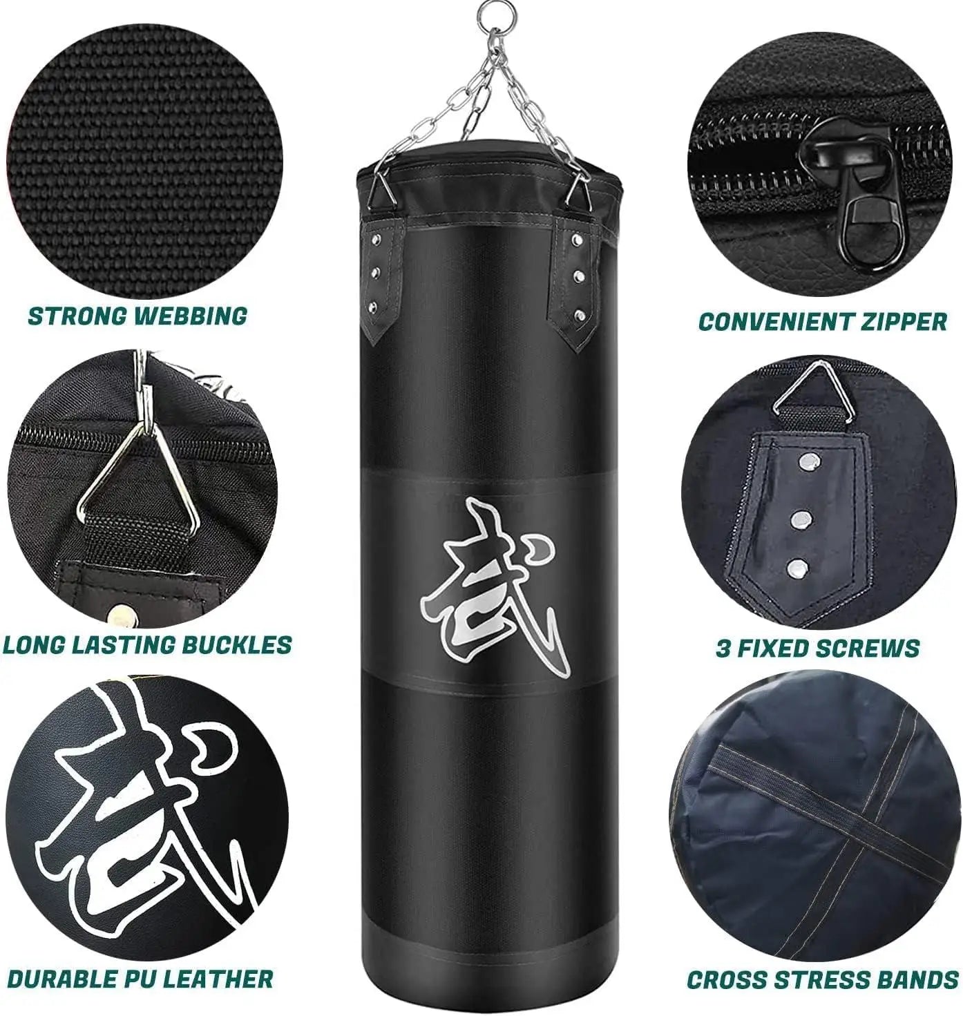 Punch Sandbag Durable Boxing Heavy Punch Bag With Metal Chain Hook Carabiner Fitness Training Hook Kick Fight Karate Taekwondo - The Champ Gear