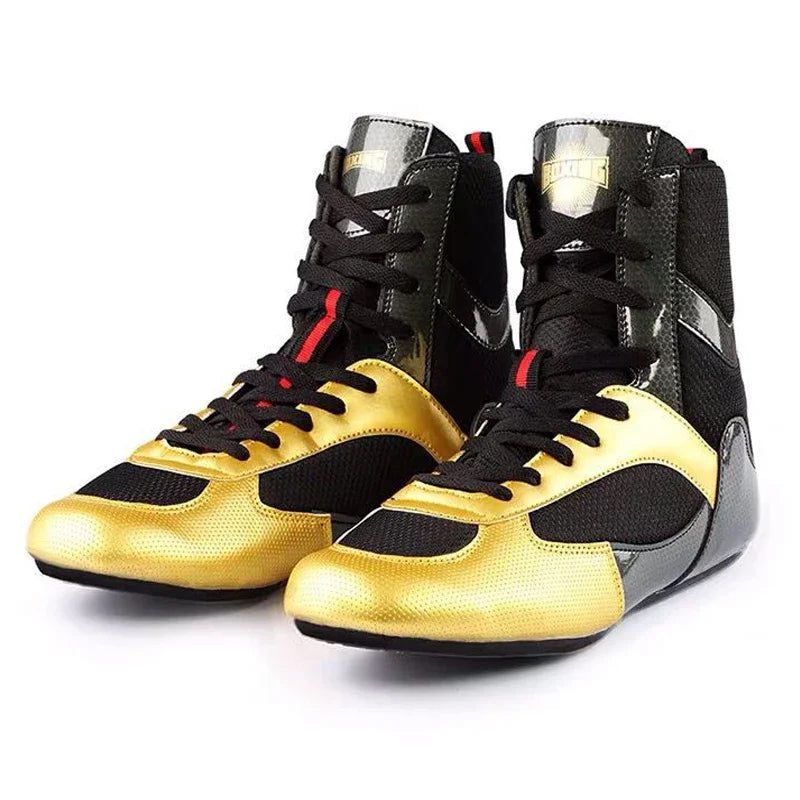 Big Size 36-47 Breathable Boxing Shoes Men Gold/ Black Quality Flighting Boxing Sneakers Male - The Champ Gear