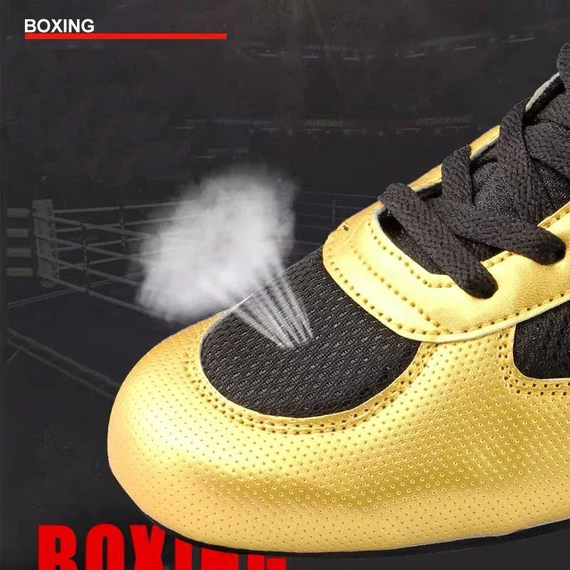 Big Size 36-47 Breathable Boxing Shoes Men Gold/ Black Quality Flighting Boxing Sneakers Male - The Champ Gear