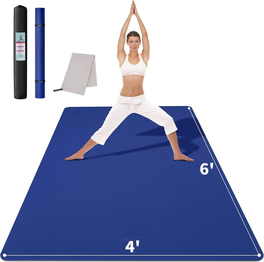 Large Yoga Mat (6'X 4'), Extra Wide Workout Mat for Men and Women, Yoga Mat Thick 1/3 &1/4 Exercise Mats for Home Workout, Yoga, Pilates (Black,1/4 Inch)