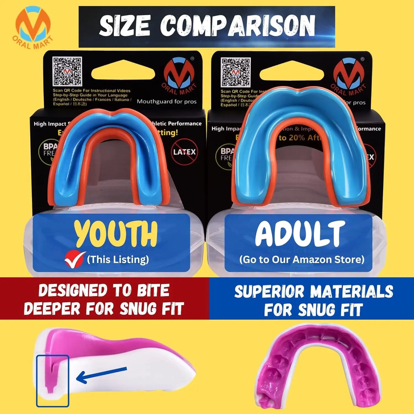 Sports Youth Mouth Guard for Kids (USA Flag & Fangs & 20 Best Colors to Choose From) - Youth Mouthguard Football, MMA, Karate, Flag Football, Rugby, Boxing, BJJ (/W Case) (Youth, Strapless)