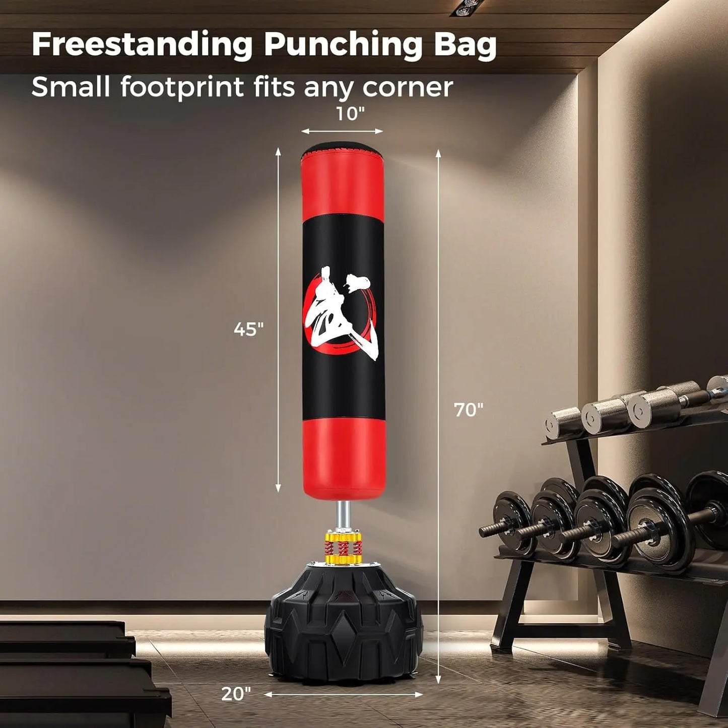 Freestanding Punching Bag, 70" Heavy Boxing Bag W/Fillable Base, 12 Suction Cups, Shock Absorbers, Kickboxing Bag with Stand for Men Women Adults Teens MMA Boxing Training Muay Thai