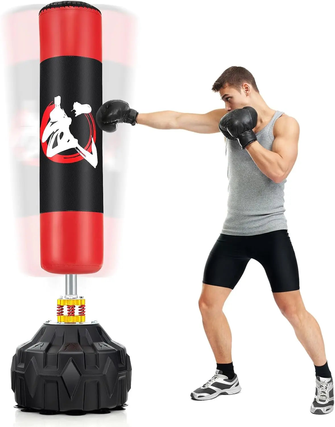 Freestanding Punching Bag, 70" Heavy Boxing Bag W/Fillable Base, 12 Suction Cups, Shock Absorbers, Kickboxing Bag with Stand for Men Women Adults Teens MMA Boxing Training Muay Thai