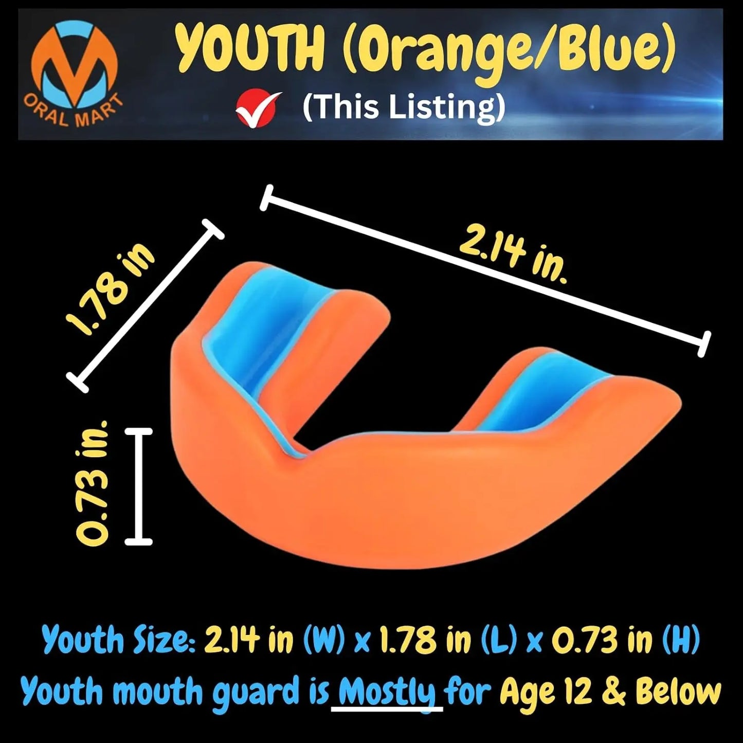 Sports Youth Mouth Guard for Kids (USA Flag & Fangs & 20 Best Colors to Choose From) - Youth Mouthguard Football, MMA, Karate, Flag Football, Rugby, Boxing, BJJ (/W Case) (Youth, Strapless)