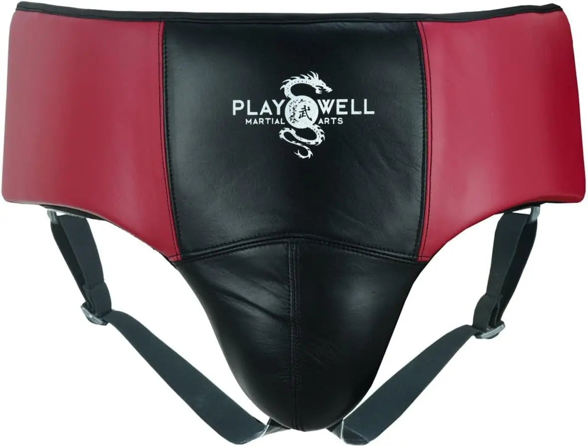 Pro Boxing Boxers Leather No Foul Groin Guard Protection - Black/Maroon