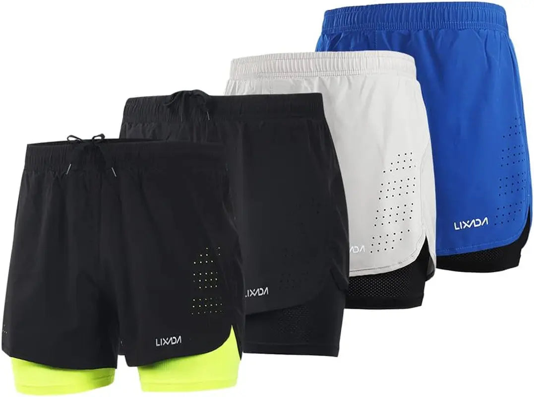 Men'S 2-In-1 Running Shorts Quick Drying Breathable Active Training Exercise Jogging Cycling Shorts with Longer Liner