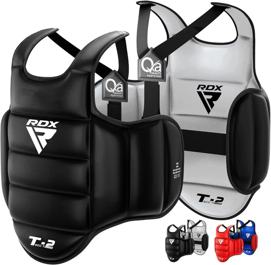 Boxing Body Protector Reversible, Kickboxing MMA Muay Thai Chest Guard, Sparring Training Heavy Punching, Adjustable Strike Shield, Martial Arts Upper Belly Ribs Protection Pad, Taekwondo TKD Vest