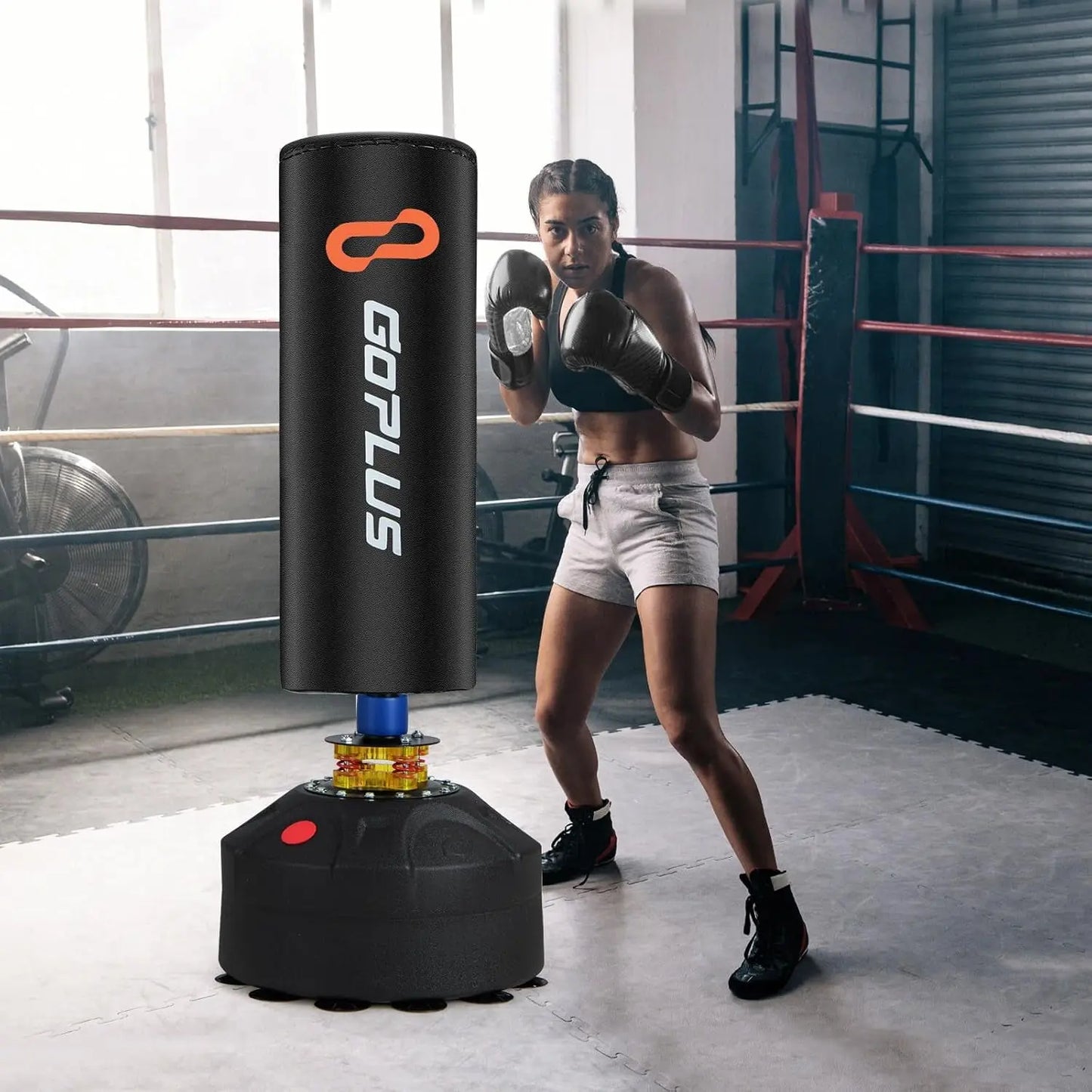 Freestanding Punching Bag, 220LBS Heavy Boxing Bag with Gloves, Shock Absorber, 12 Suction Cup Base, Kickboxing Bag with Stand for Adults Youth Men Women Home Gym