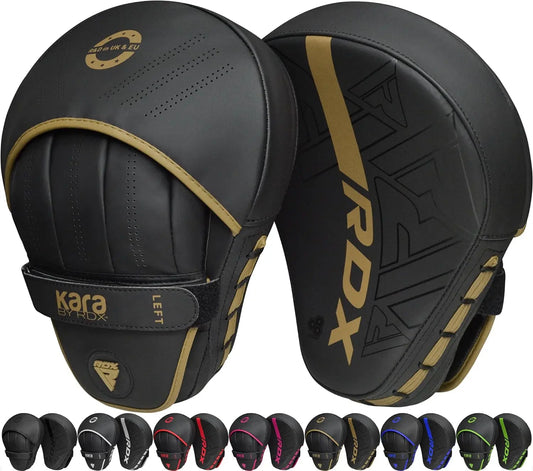 Boxing Pads Curved Focus Mitts, Maya Hide Leather Kara Hook and Jab Training Pads, Adjustable Strap Ventilated, MMA Muay Thai Kickboxing Coaching Martial Arts Punching Hand Target Strike Shield