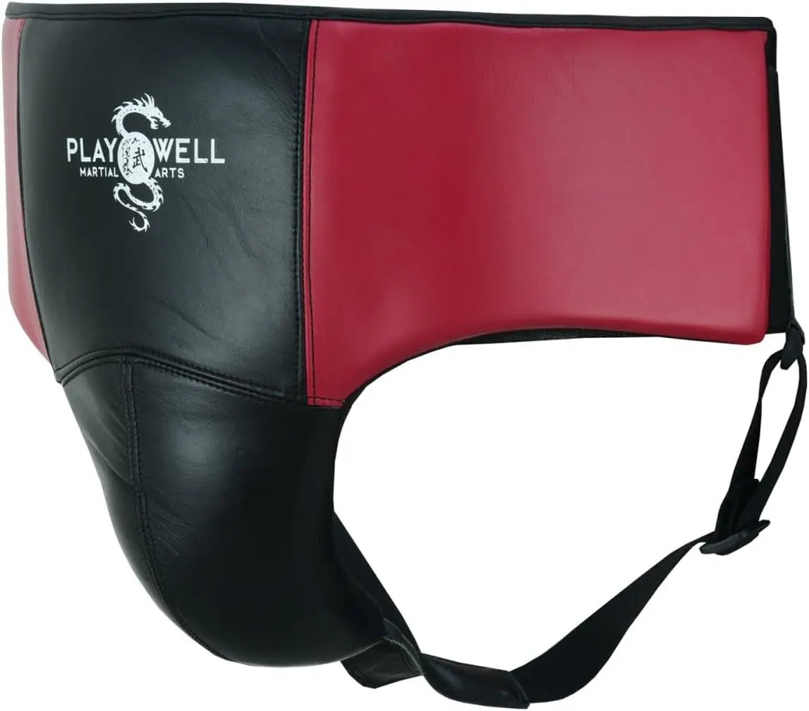 Pro Boxing Boxers Leather No Foul Groin Guard Protection - Black/Maroon